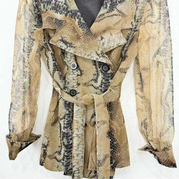 New York Extremes Black Taupe Snake Print Double Breasted Sheer Sleeve Blazer - Picture 5 of 16